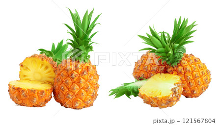pineapple and half isolated on white background with full depth of field pineapple and half isolated on white background with full depth of field 121567804