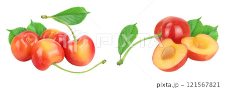 yellow-red sweet cherry isolated on white background  with full depth of field 121567821