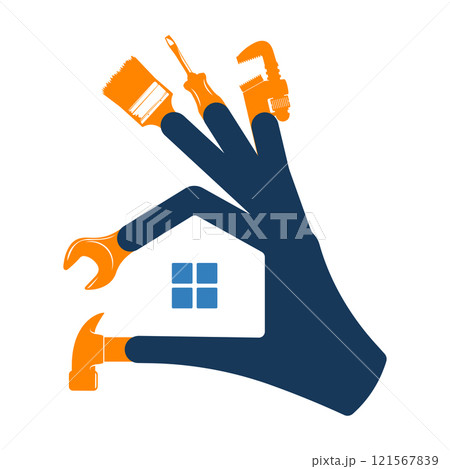 Repair and service symbol, hand and fingers tools Repair and service symbol, hand and fingers tools 121567839