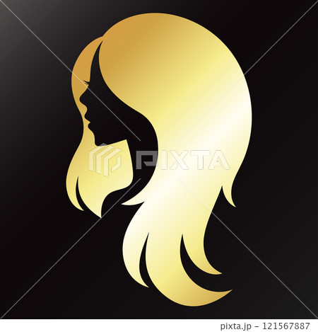 Silhouette of a girl with curls of hair 121567887