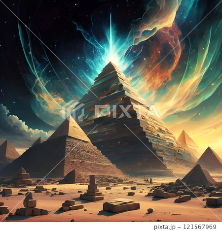 abstract view of four Dimension and ether, energy power, lost ancient civilizations. spiritual concept. digital artwork.  Ai generated 121567969