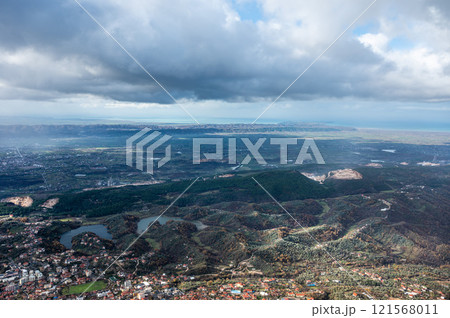 Kruja Mountains rough nature landscape with dark clouds near Kruje, Durres, Albania Kruja Mountains rough nature landscape with dark clouds near Kruje, Durres, Albania 121568011