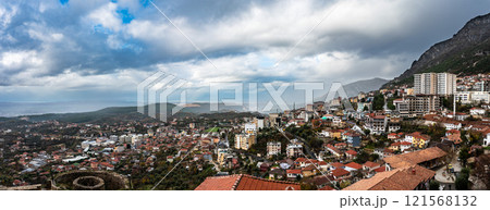 Rooftop panorama view over the historical village of Kruja, Albania Rooftop panorama view over the historical village of Kruja, Albania 121568132