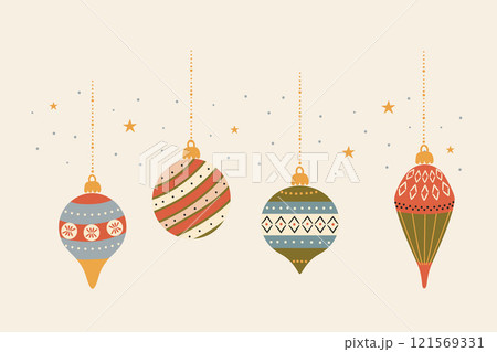 Hand drawn Christmas decorations, Vector flat style illustration for greeting cards and decor	 121569331