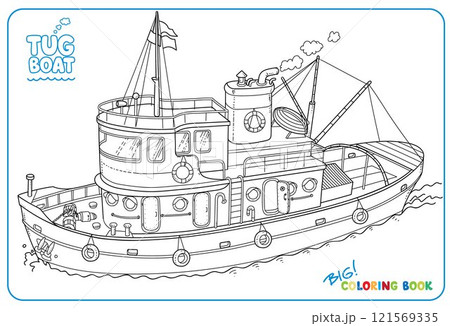 Funny tugboat wimmelbuch coloring book 121569335