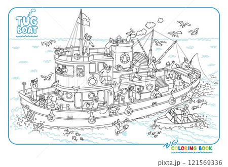 Funny tugboat coloring book. Wimmelbuch Funny tugboat coloring book. Wimmelbuch 121569336