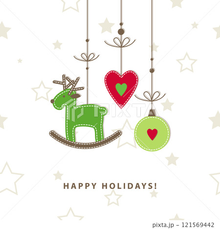 Deer with Festive Ornaments, Happy holidays card. 121569442