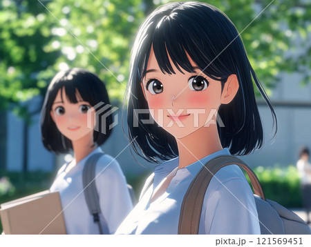 キャンパスに立つ女子大学生のクローズアップ_イラスト2 121569451