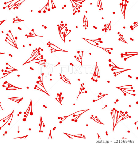 Branches with red berries seamless background . hand drawing. Not AI, Vector illustration 121569468