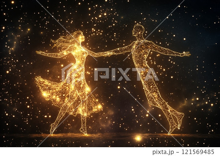 Dancing couple illuminated by starlight in a cosmic setting Dancing couple illuminated by starlight in a cosmic setting 121569485