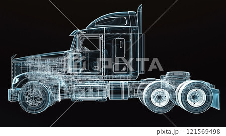 Detailed illustration of heavy-duty truck with trailer Detailed illustration of heavy-duty truck with trailer 121569498