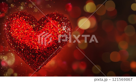 Glittery red heart with bokeh lights on a warm background. Happy Tu B'Av, Valentine's Day. 121569867