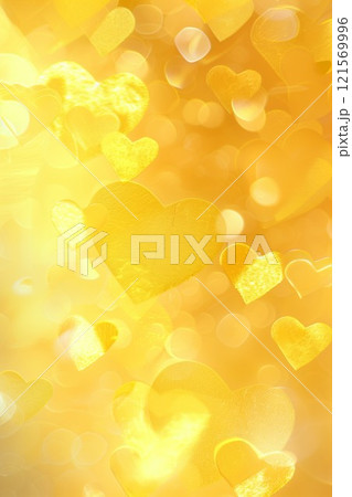 yellow background with blurry romantic heart shapes, valentines day and love wallpaper concept, creative dreamy backdrop 121569996