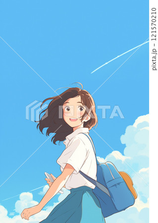 振り返る女子大学生_1 121570210