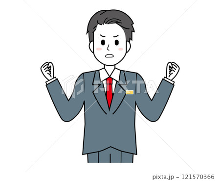 接客をする男性販売員のイラスト　男性のビジネスマンの上半身イラスト 121570366