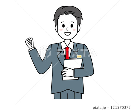 接客をする男性販売員のイラスト　男性のビジネスマンの上半身イラスト 121570375