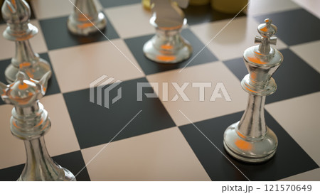 The Silver chess on Board for Business or Board game concept 3d rendering. 121570649