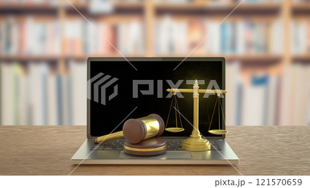 The Wood hammer and Libra on labtop for law concept 3d rendering. 121570659