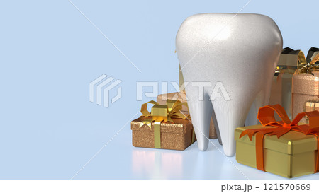 The Teeth and gift box for Dental or Health concept 3d rendering. 121570669