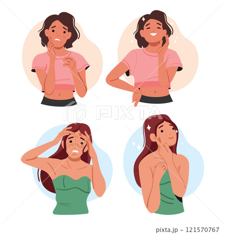 Young teenage girl with problematic face skin before and after treatment and rejuvenation procedure Young teenage girl with problematic face skin before and after treatment and rejuvenation procedure 121570767