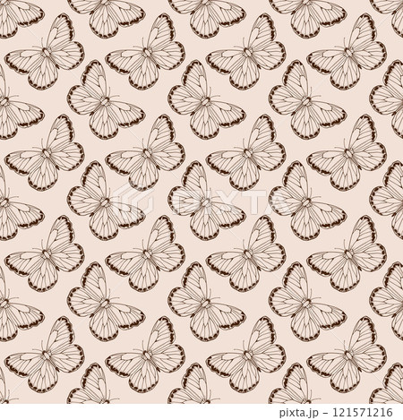 Seamless graphic pattern with butterflies, Vector illustration in boho style.	 121571216