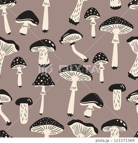 Seamless pattern with abstract mushrooms, Vector illustration in flat style 121571369
