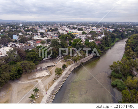 Ciudad de Valle City, Central Park, San Luis Potosi, Mexico, Drone Shot, Cloudy weather Ciudad de Valle City, Central Park, San Luis Potosi, Mexico, Drone Shot, Cloudy weather 121571406