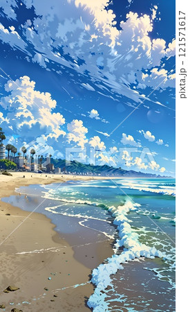 空と海外線の風景、アニメ風の背景 121571617