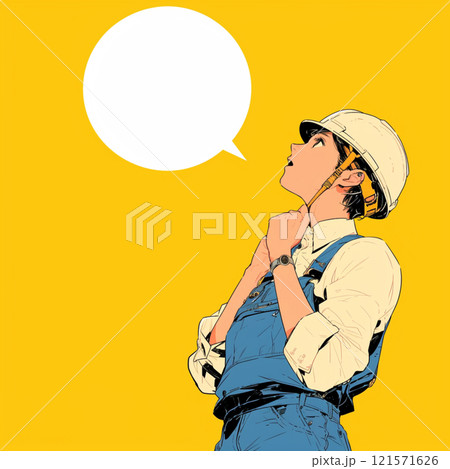 【フキダシ】女性作業員と吹き出し 121571626