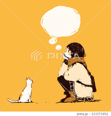 【フキダシ】猫と女の子と吹き出し 121571952