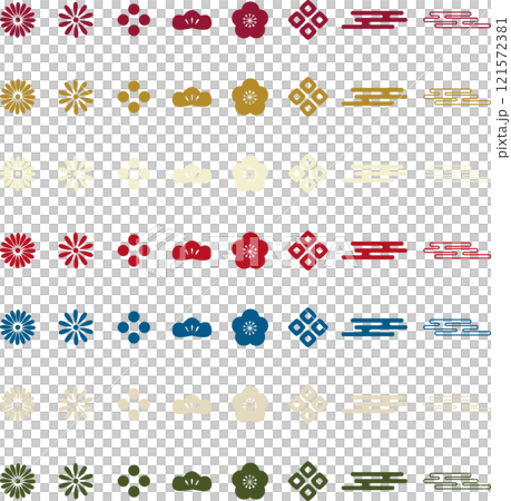 新年顏色日本圖案花圖示集 121572381