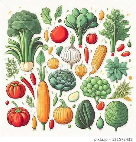いろいろな種類の野菜のイラスト素材 121572432