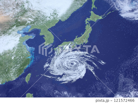 西日本に接近した大型台風の天気図 架空(3DCGイメージ) 西日本に接近した大型台風の天気図 架空(3DCGイメージ) 121572466