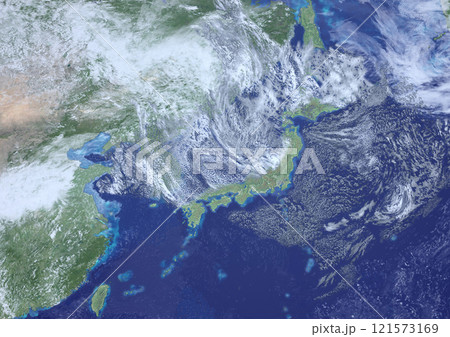 日本海寒帯気団収束帯(JPCZ)　架空の天気図(3DCGイメージ) 121573169