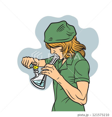Woman Smoking Marijuana with bong vector 121573210