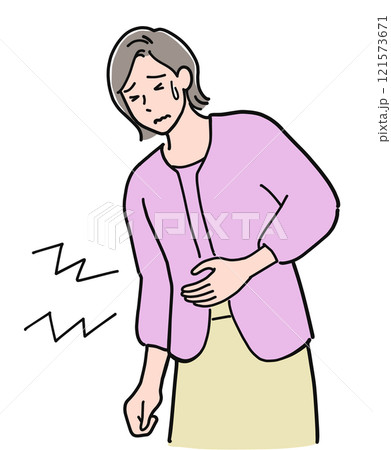 体調不良で困る中年女性　腹痛 121573671