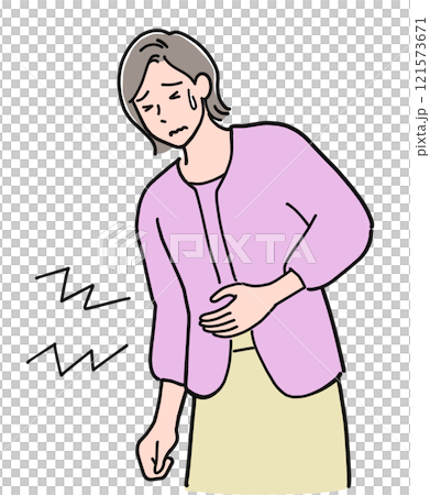 体調不良で困る中年女性　腹痛 121573671
