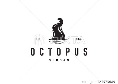 Octopus Logo Old Retro Vintage Design Ocean Animal Vector Tentacle Illustration Template 121573689
