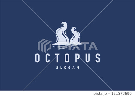 Octopus Logo Old Retro Vintage Design Ocean Animal Vector Tentacle Illustration Template 121573690