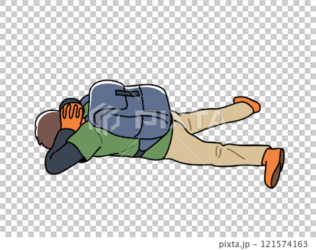 採取俯臥並用手護住後腦勺的保護姿勢 121574163