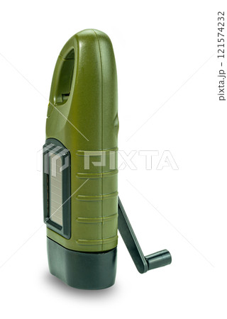 Vertical view of modern portable LED flashlight. 121574232