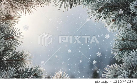 冬　雪　風景　景色　クリスマス　フレーム　背景　壁紙　素材 121574237