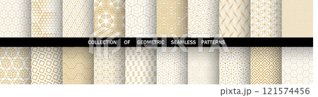 Geometric set of seamless golden and white patterns. Simple vector graphics Geometric set of seamless golden and white patterns. Simple vector graphics 121574456