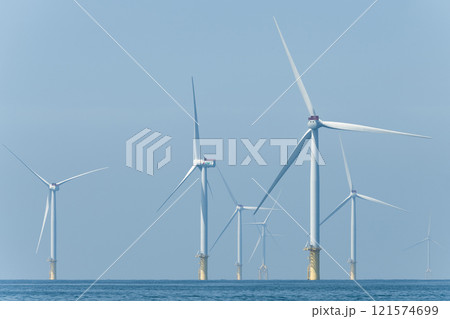 View of the Offshore wind power systems off the western coast of Taiwan. 121574699