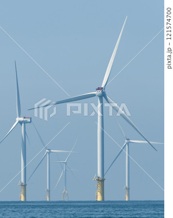 View of the Offshore wind power systems off the western coast of Taiwan. 121574700