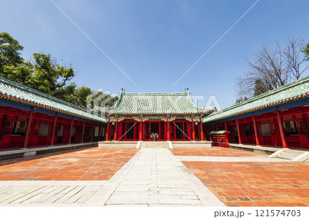 Building view of the Koxinga Shrine(Yanping Junwang Temple) in Tainan, Taiwan, is the only Fujianese-style shrine in Taiwan. 121574703