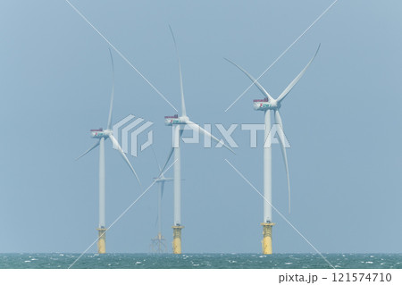 View of the Offshore wind power systems off the western coast of Taiwan. 121574710