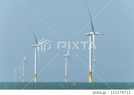 View of the Offshore wind power systems off the western coast of Taiwan. 121574711