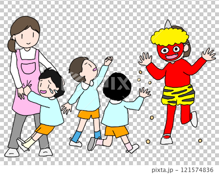 為幼兒園學生和教師舉辦的節分活動 121574836