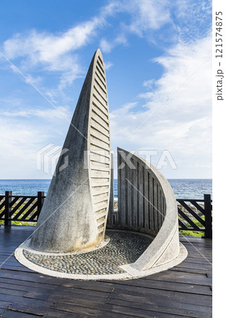 Building view of Taiwan's southernmost point landmark, It is located in Cape Eluanbi of Kenting National Park in Pingtung, Taiwan. 121574875